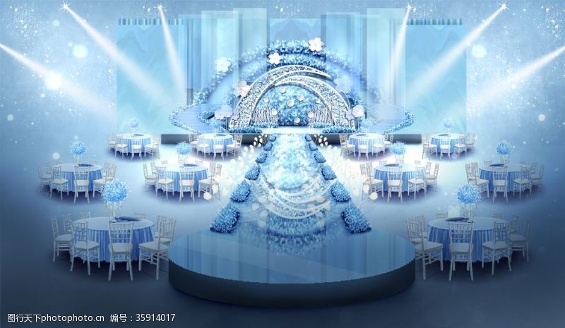 室内场景大效果图蓝色婚礼主舞台