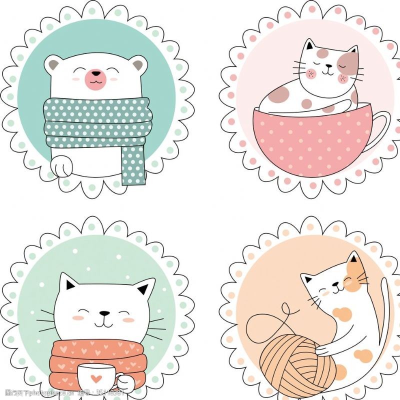 韩国元素花纹可爱小猫图案