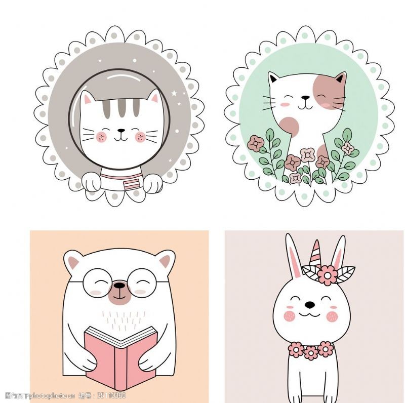 小野花可爱卡通小熊兔子猫猫