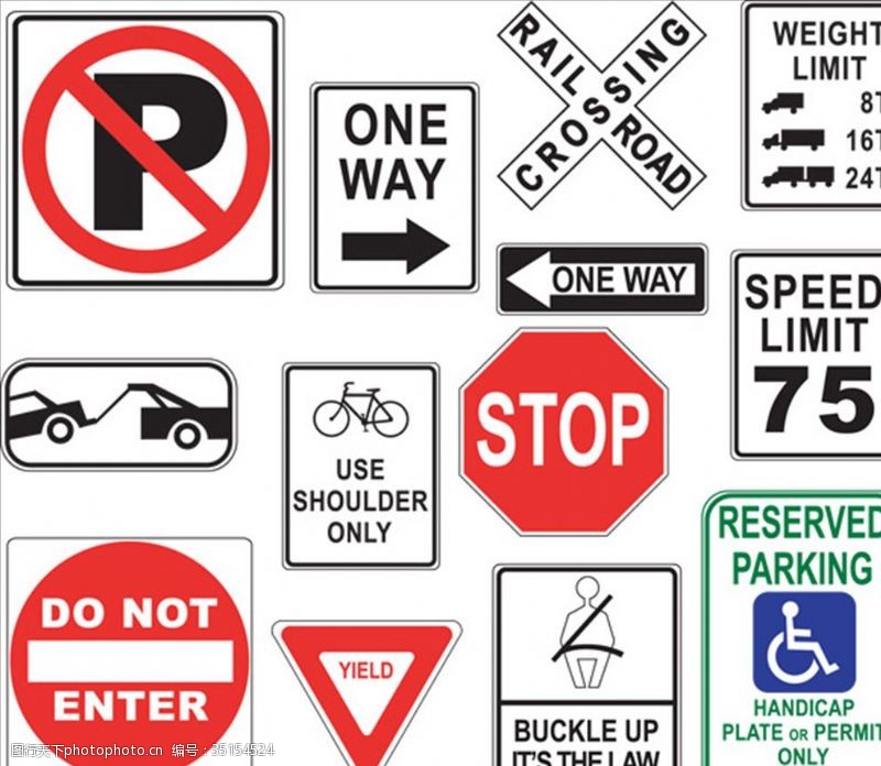 交叉口外国交通图标警告标识