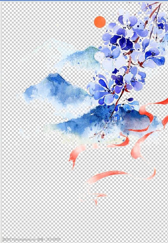 水彩花卉中国风水彩花朵装饰