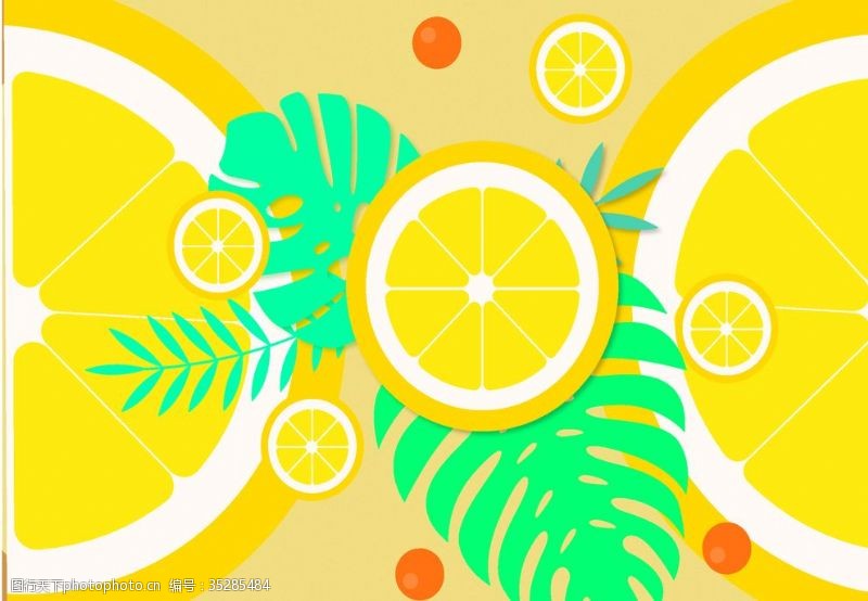感恩回馈矢量素材夏季棕榈树叶柠檬