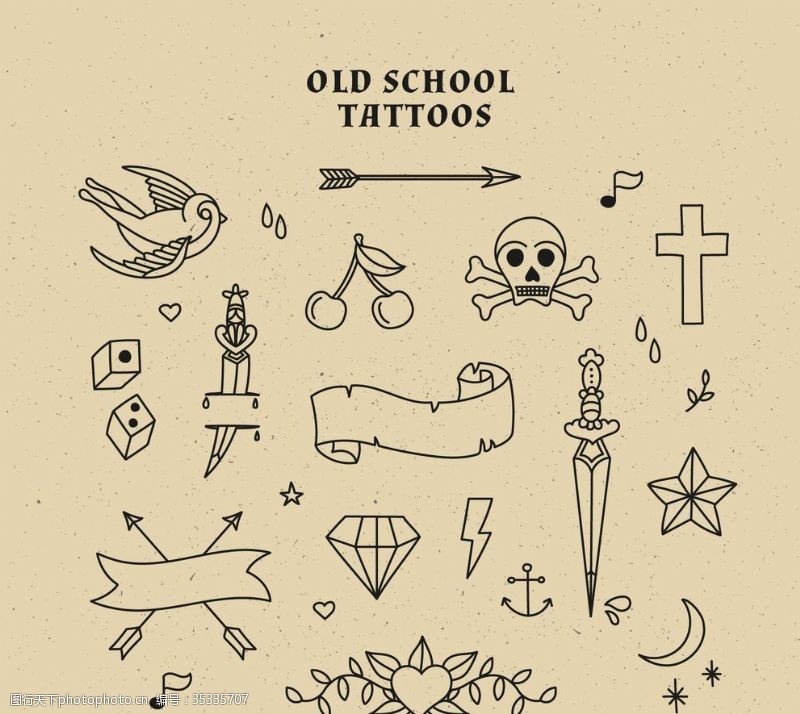 复古邮票旧学校纹身选择