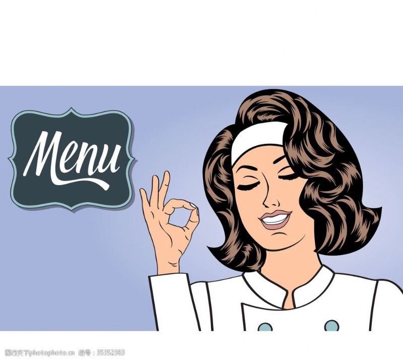 厨师卡通人物流行艺术厨师女人菜单