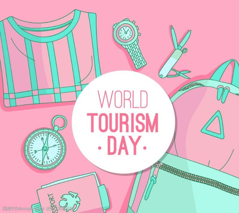 国家标签粉色背景世界旅游日