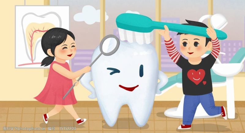 儿童牙膏卡通牙齿海报健康
