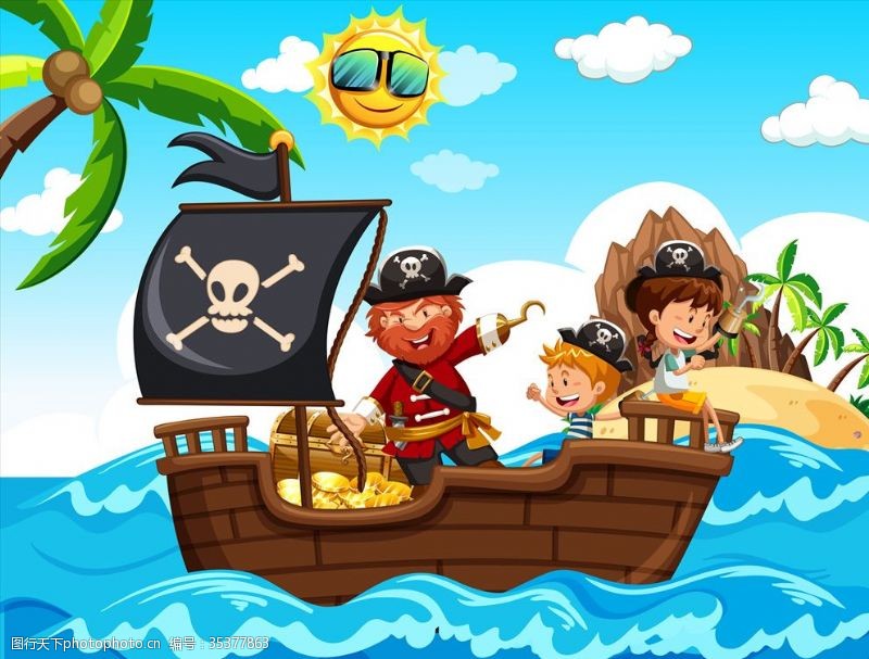 儿童海盗船卡通海盗插画