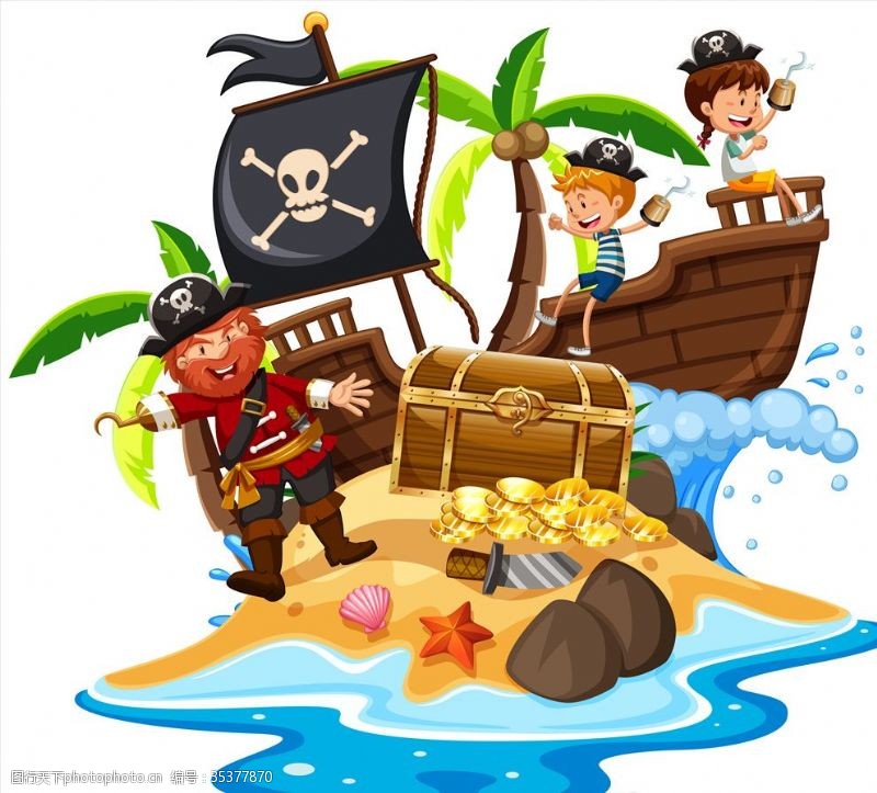 儿童海盗船卡通海盗插画