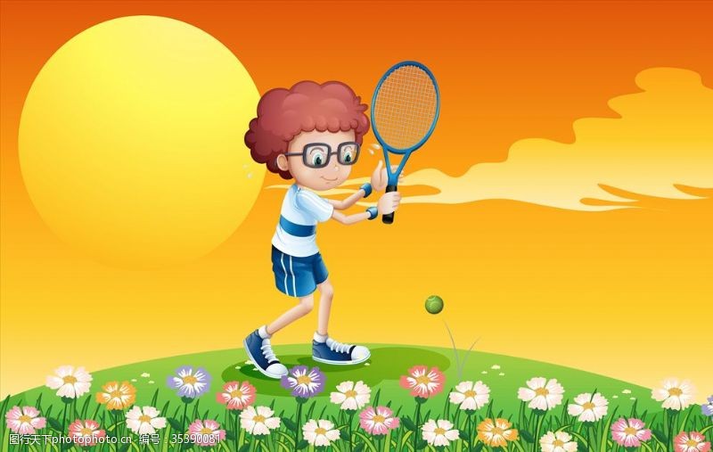 地球运动儿童卡通网球运动