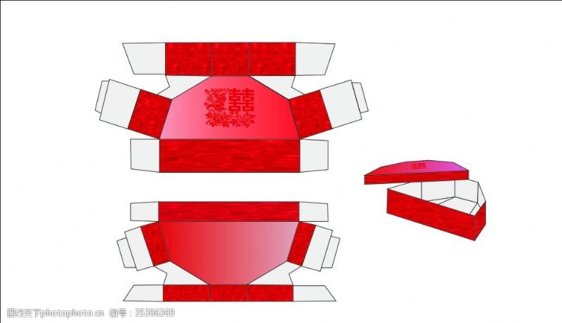盒结构包装盒红展开图效果图