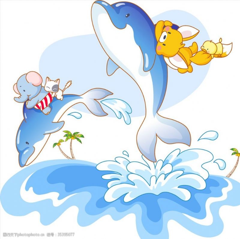 蓝狐标志卡通动物系列骑海豚