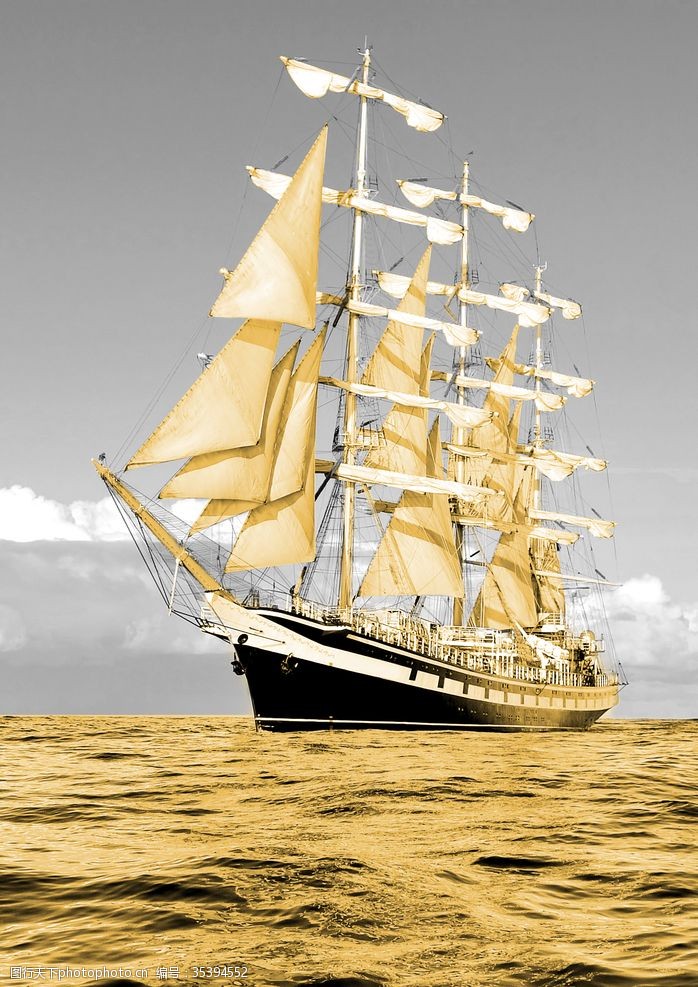 白色帆船一帆风顺帆船轮船海洋