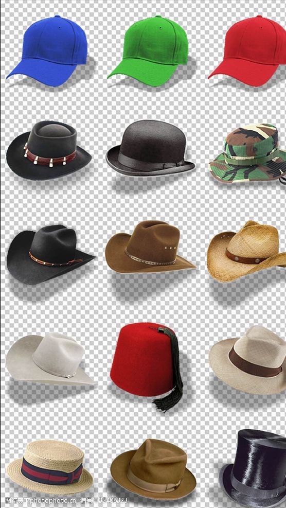 各种各样的背景各种样式的帽子PNG衣服