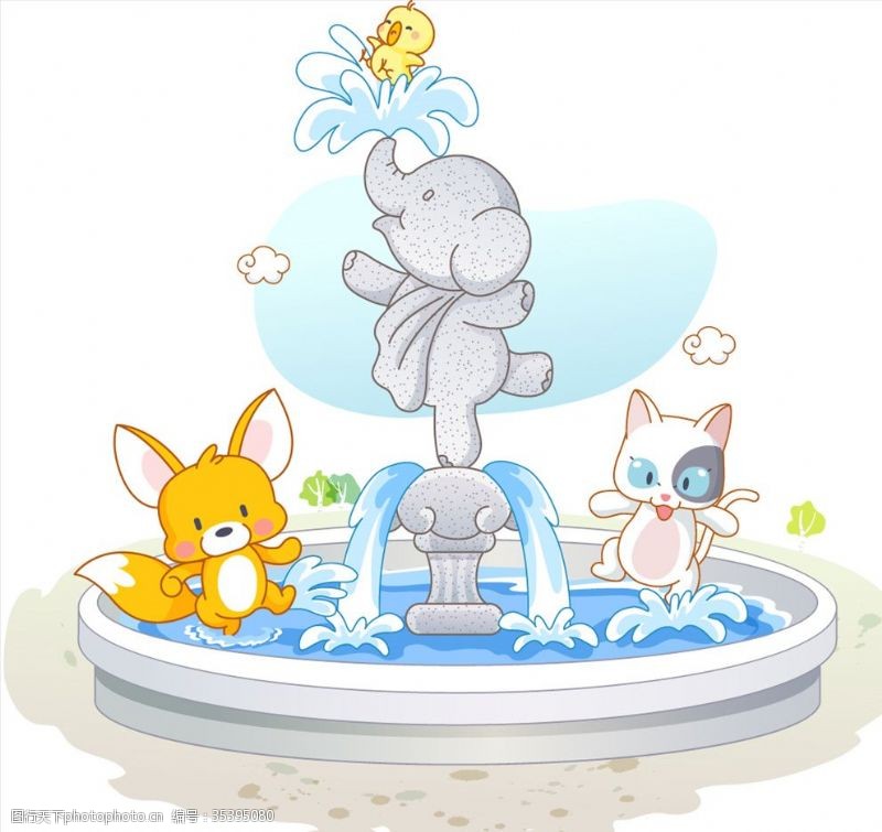 蓝狐标志卡通动物系列大象喷泉