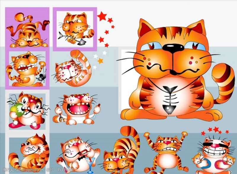 加菲猫可爱动物卡通动物系列矢量图