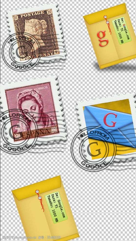 国外邮票国外信件邮票PNG透明背景免扣
