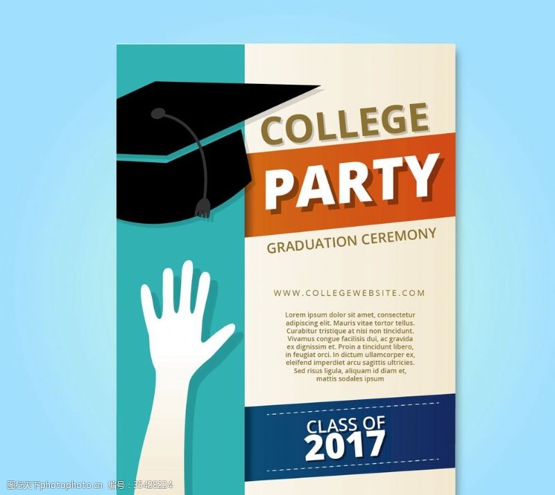 大学生毕业帽的拼贴派对宣传册
