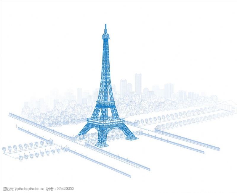 法国著名建筑建筑线稿埃菲尔铁塔