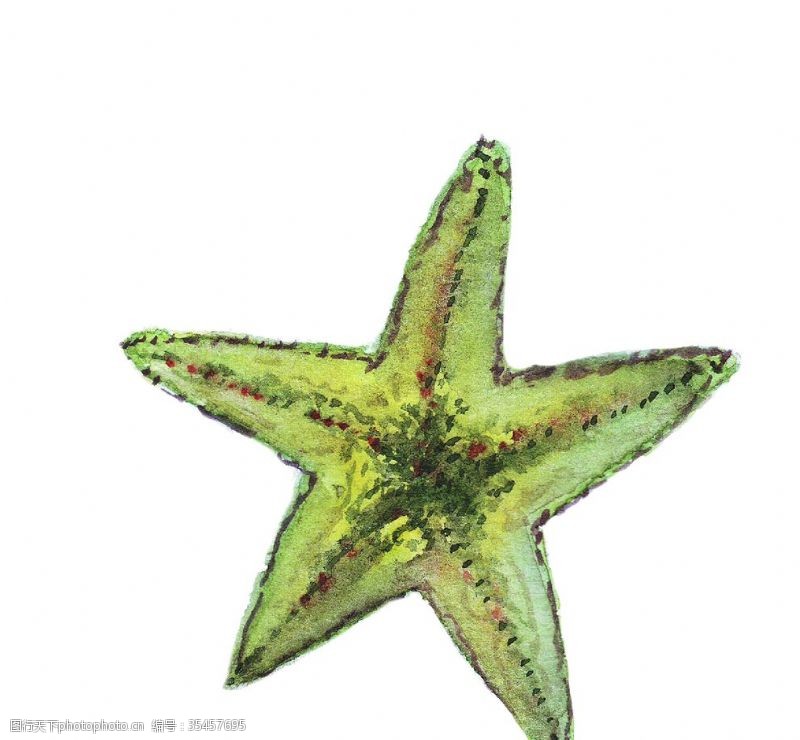海底世界手绘绿色水彩海星矢量素材