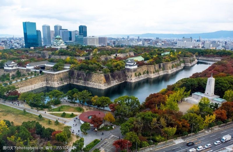 日本历史航拍日本大阪城全景