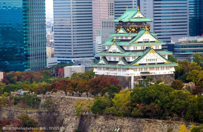 日本历史日本大阪大阪城天守阁航拍视角