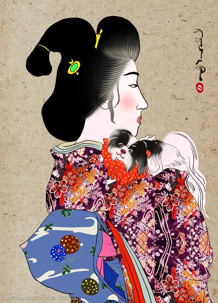 浮世绘国画日本和风侍女