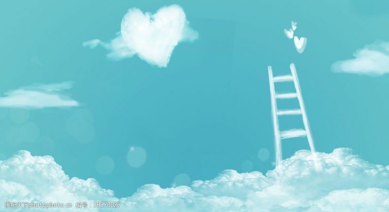 电梯背景墙面卡通蓝天白云爱情天梯天使