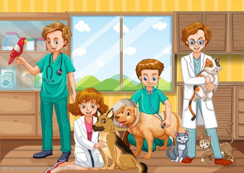 宠物医院名片卡通宠物医生