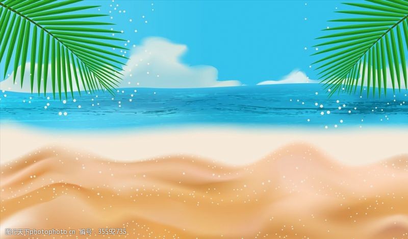 小清新插画海洋沙滩背景