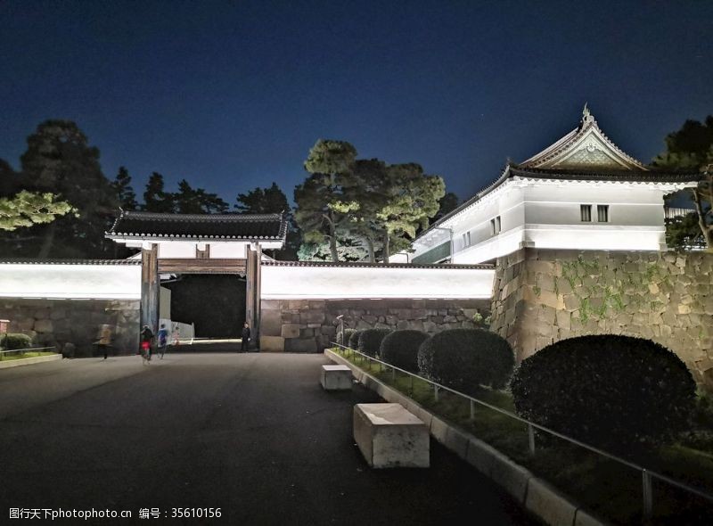 日本历史日本东京皇宫外墙夜景