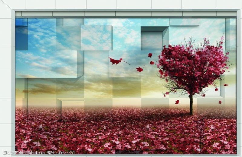 3d浮雕花朵爱心树背景墙