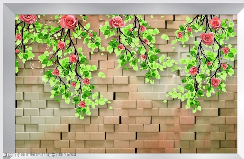 3d浮雕花朵玫瑰树电视墙