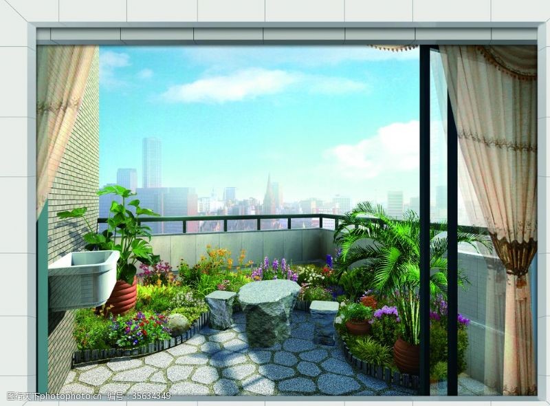 3d浮雕花朵阳台背景墙