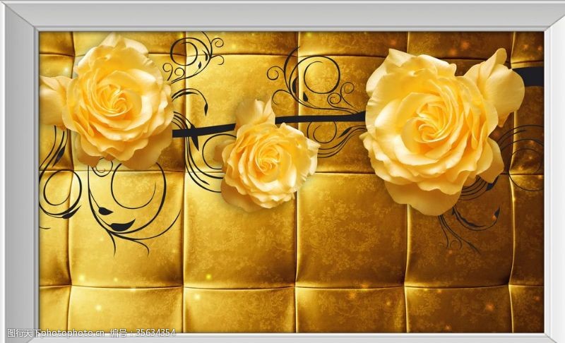 3d浮雕花朵金色花卉背景墙