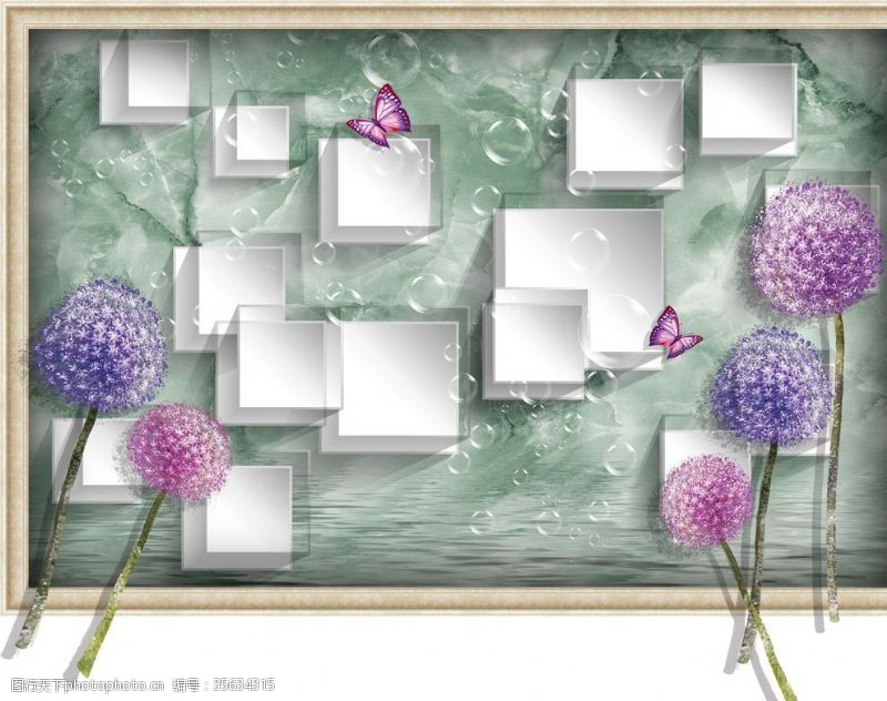 3d浮雕花朵蒲公英背景墙