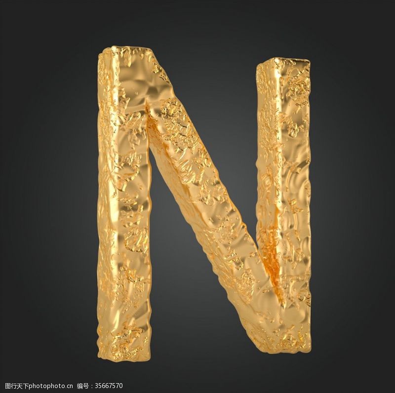 3d金属数字金属质感立体字母N