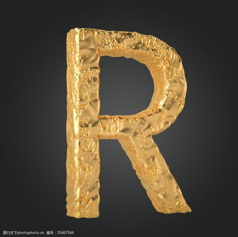 3d金属数字金属质感立体字母R