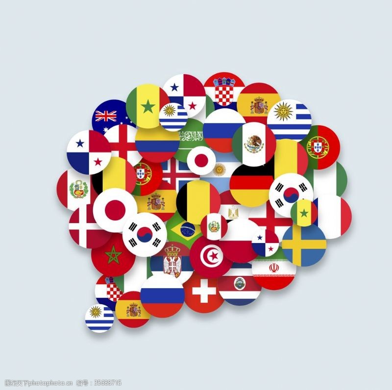 韩国矢量创意各国国旗组合语言气泡矢量图