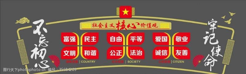 党旗形象墙红色大气核心价值观党旗文化墙