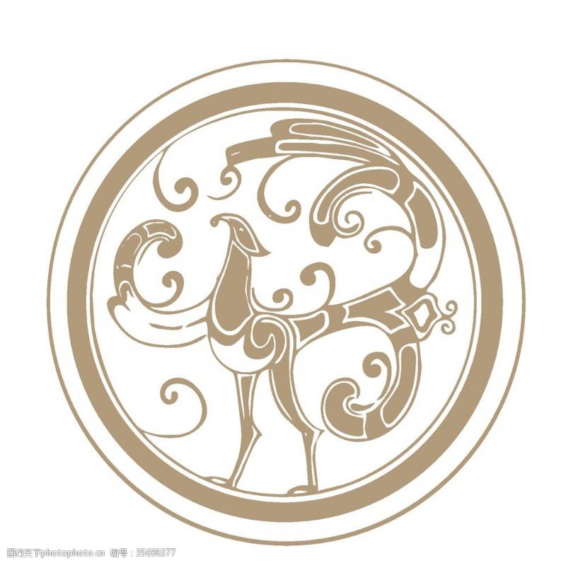 富贵竹元素中国古典神兽图案