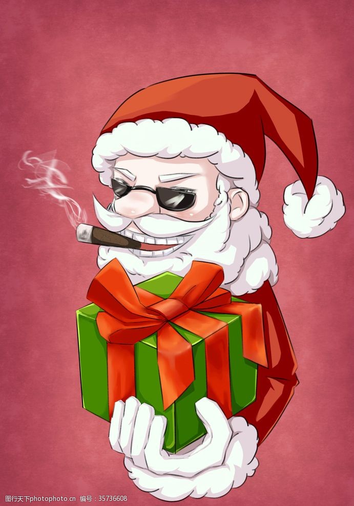 可爱的圣诞老人抽雪茄的圣诞老人
