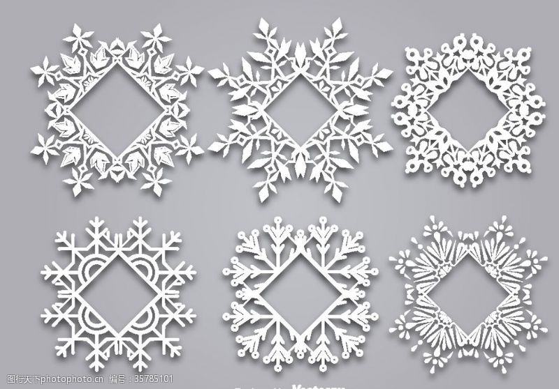 矢量花边的圣诞灰色背景文字装饰白色雪花上的框