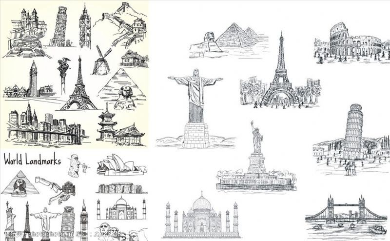 手绘巴黎铁塔手绘世界著名建筑