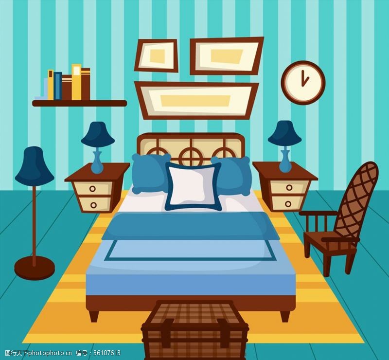 椅子壁纸蓝色卧室设计