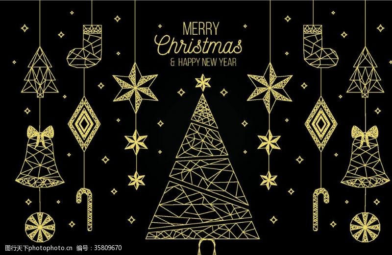 金色铃铛金色圣诞树素材