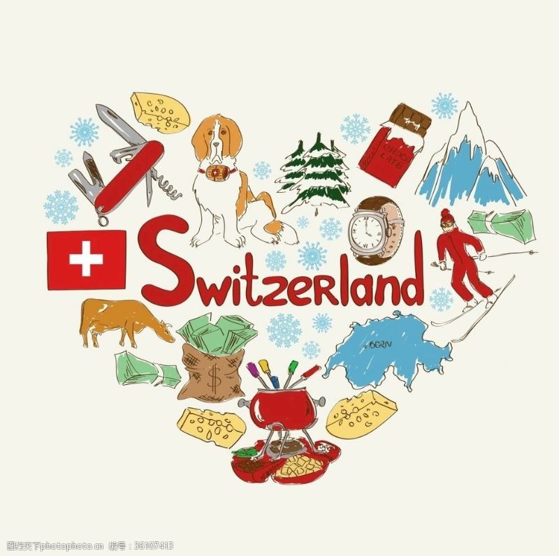 瑞士旅游景点瑞士旅游手绘元素