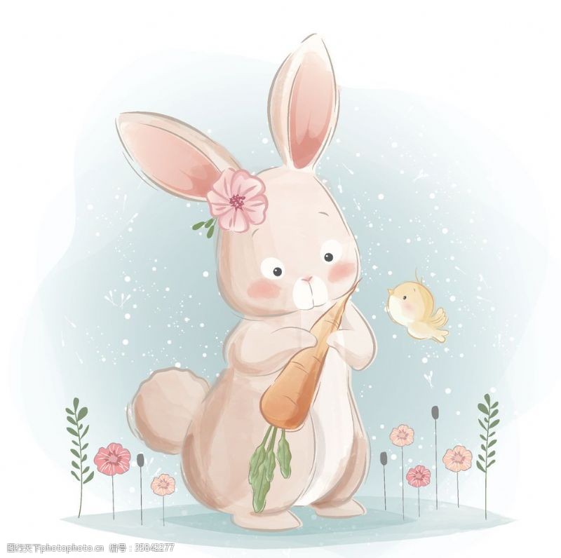 治愈系手绘可爱粉色小兔子