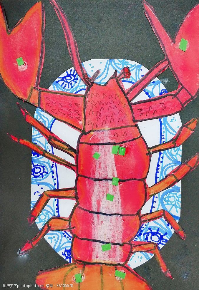 彩色书法纸儿童画大龙虾