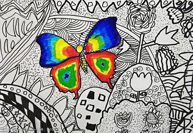 彩色书法纸儿童画蝴蝶