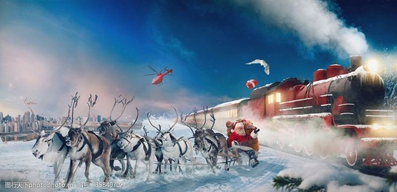 圣诞老人鹿车圣诞佳节之圣诞老人麋鹿漫步雪地